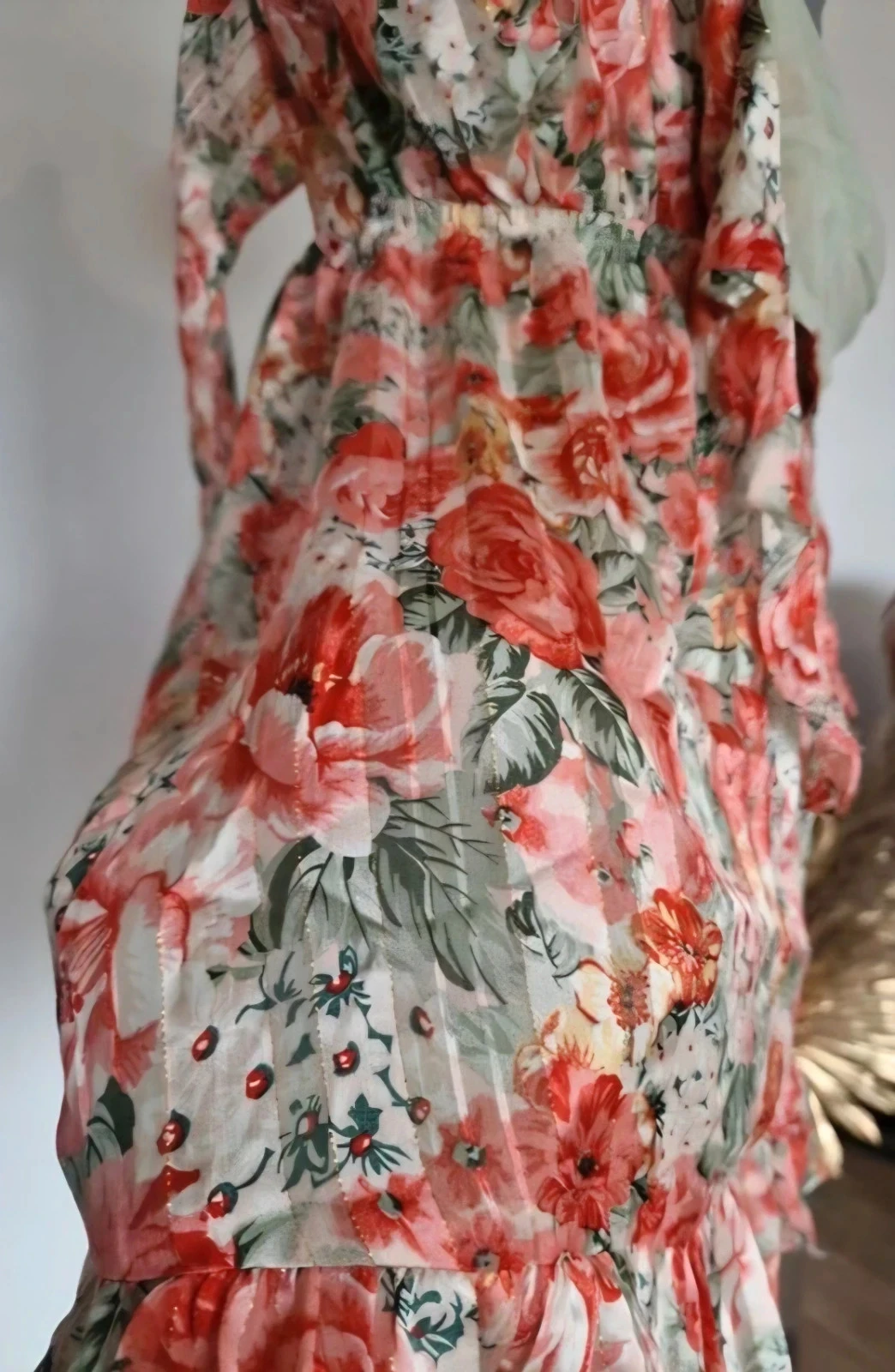 Vestido floral Peace n' Love S/M – Costas abertas – Fios dourados lurex – Nova com etiqueta – photo 8